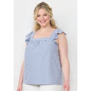 NWT LC Lauren Conrad Ruffle Swing Top Blue & White Stripe Plus Size 1X Size 4X